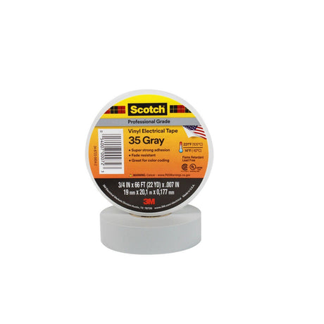 3M Scotch Vinyl Color Coding Electrical Tape 35, Gray, 3/4 in x 66 ft, 7 mil, Professional Grade, Flame Retardant, UL Listed, CSA Certified (35-3/4X66FT-GY) (7000006099) (10 Pack) - 2