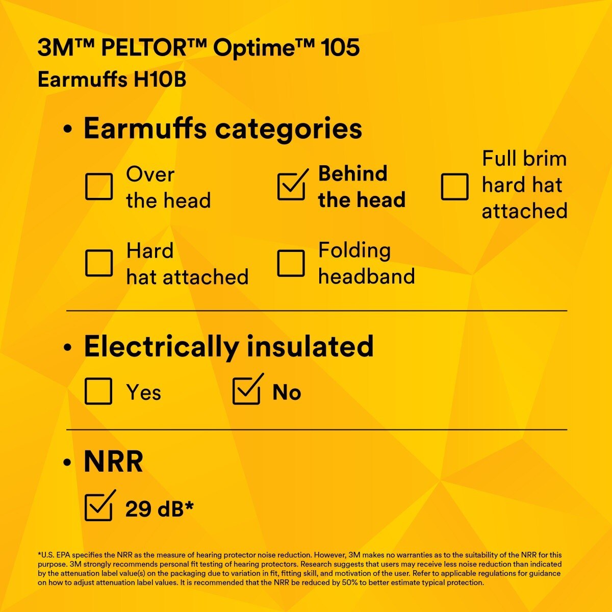 3M 7000009664 PELTOR Optime 105 Behind-the-Head Earmuffs, 29 dB NRR (1 Pack)  - (10Pack) - 10