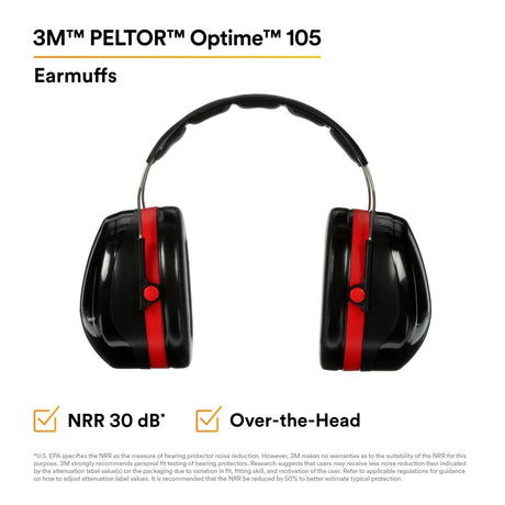 3M H10A PELTOR Optime 105 Over-the-Head Earmuffs, NRR 30 dB (7000009665) - 5