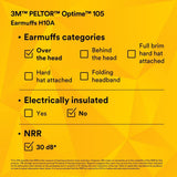 3M 7000009665 PELTOR Optime 105 Over-the-Head Earmuffs, NRR 30 dB (1 Count)  - (10Pack) - 9
