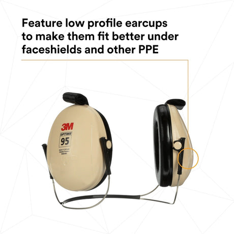 3M 7000009666 PELTOR Optime 95 Behind-the-Head Earmuffs, 21 dB NRR, Adjustable Earcups, Beige  - (10Pack) - 4