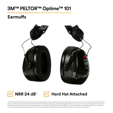3M 7000009668 PELTOR Optime 101 Hard Hat Attached Earmuffs 24 dB NRR (1 Each)  - (10Pack) - 5