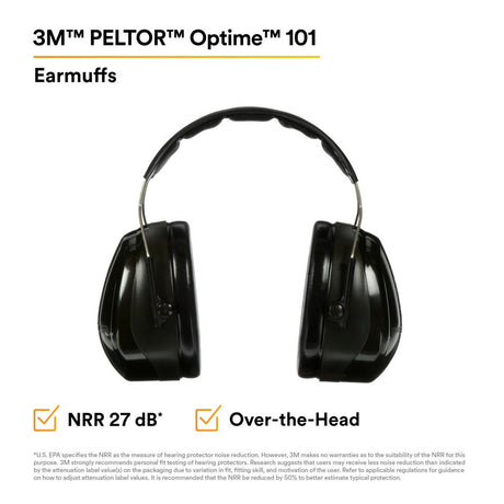 3M H7A 8071 PELTOR Optime 101 Over-the-Head Earmuffs 27 dB NRR (7000009669) - 5