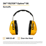 3M 7000009670 PELTOR Optime 98 Over-the-Head Earmuffs 25 dB NRR (1 Count)  - (10Pack) - 7