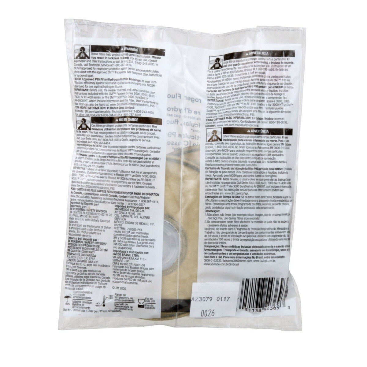 3M 2076HF Particulate Cartridge Filter, P95, Hydrogen Fluoride, Bayonet, Nuisance Level Acid Gas Relief (7000021310) (1 Pair)  - (50Pack) - 6