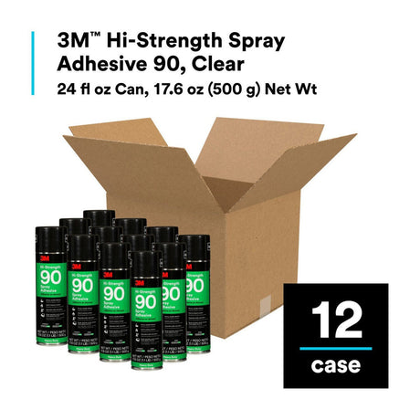 3M 90 Hi-Strength Spray Adhesive, Clear, 24 fl oz Can (Net Wt 17.6 oz) (30023) (7000023924)  - (12Pack) - 10