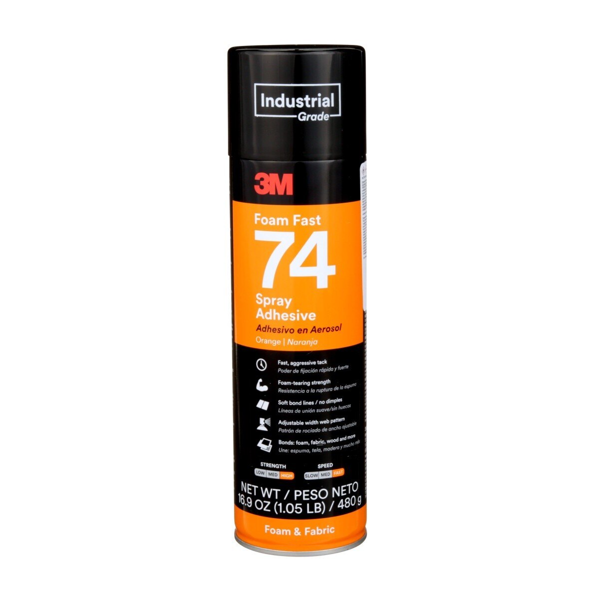 3M 74 82242 Foam Fast Spray Adhesive, Orange, 24 fl oz Can, Net Wt 16.9 oz (7000023925)