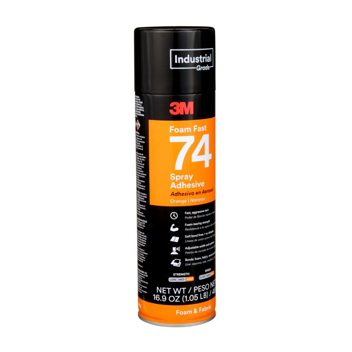 3M 74 Foam Fast Spray Adhesive, Orange, 24 fl oz Can, Net Wt 16.9 oz (82242) (7000023925)  - (12Pack) - 2