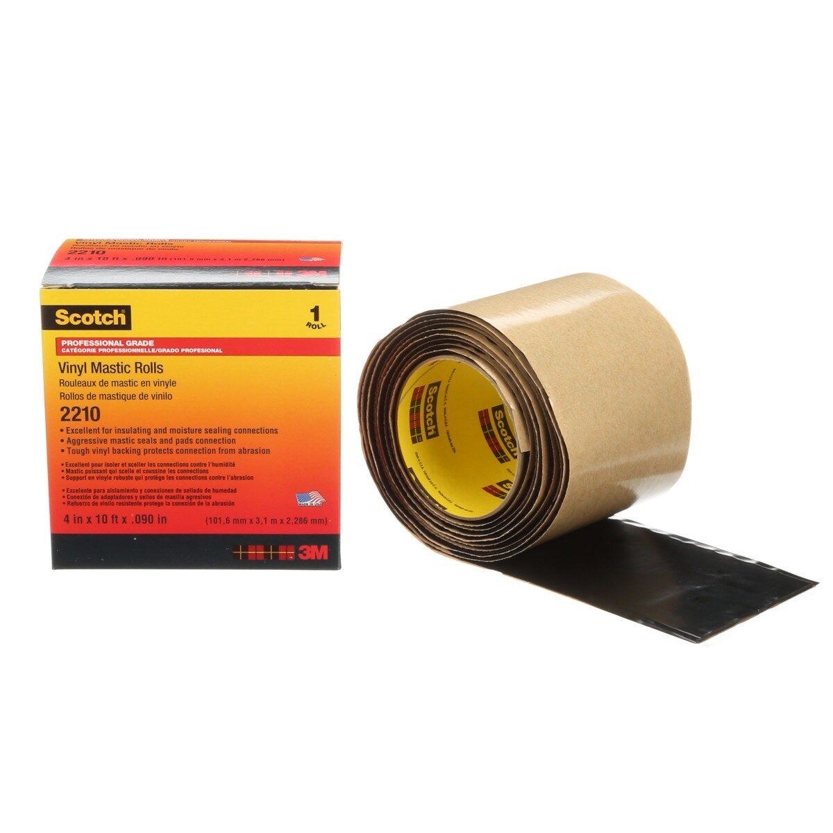 3M Scotch 2210 Vinyl Mastic Roll Electrical Tape, Self-Fusing Mastic, Black, 4 in x 10 ft (2210-4X10FT) (7000026559)  - (10Pack) - 2