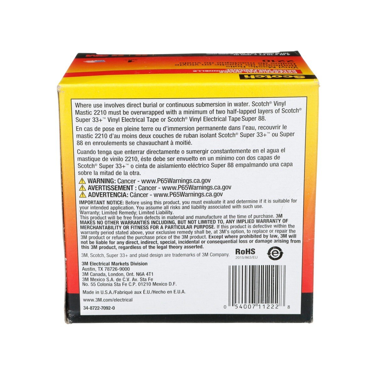 3M Scotch 2210 Vinyl Mastic Roll Electrical Tape, Self-Fusing Mastic, Black, 4 in x 10 ft (2210-4X10FT) (7000026559)  - (10Pack) - 6