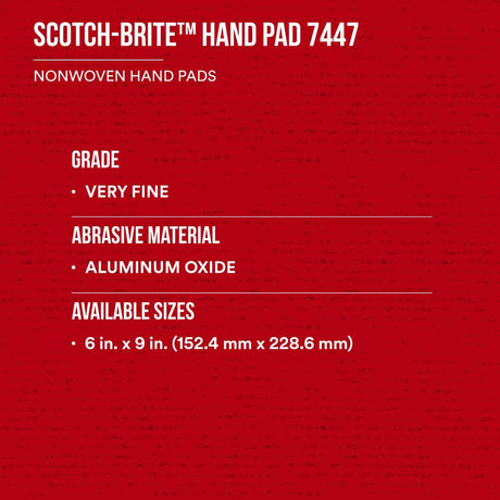 3M HP-HP 7447 Scotch-Brite General Purpose Hand Pad, Very Fine, Aluminum Oxide, Maroon, 6 in x 9 in (7000027560) (60 Pack) - 7