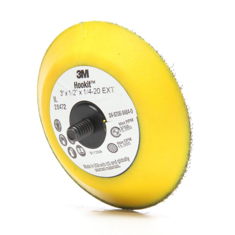 3M 28472 Hookit Disc Pad for Hook and Loop Discs, 3 in x 1/2 in, 1/4-20 External, Yellow (7000028220) (5 Pack) - 3
