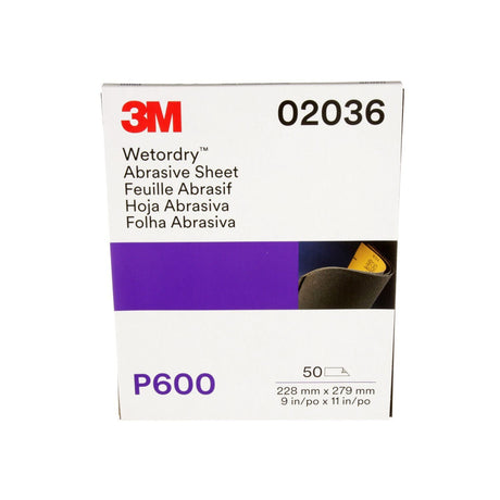 3M 02036 213Q Abrasive Sheet, P600, Wet/Dry Aluminum Oxide, Black, 9 in x 11 in (7000028325) (250 Pack)