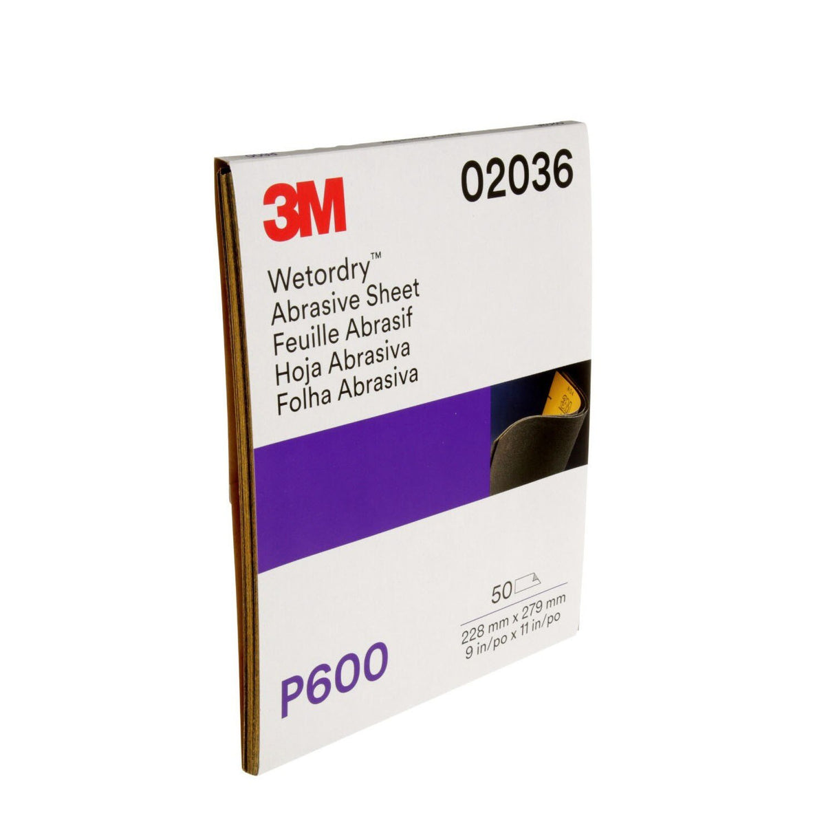 3M 02036 213Q Abrasive Sheet, P600, Wet/Dry Aluminum Oxide, Black, 9 in x 11 in (7000028325) (250 Pack) - 3