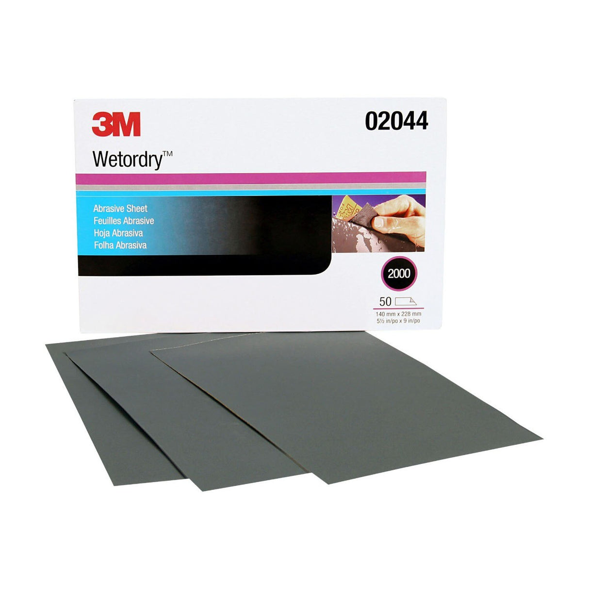 3M 401Q 02044 Abrasive Sheet, SiC 2000 Grit, Black, Wet/Dry, 5 1/2 in x 9 in (7000028328) (250 Pack) - 3