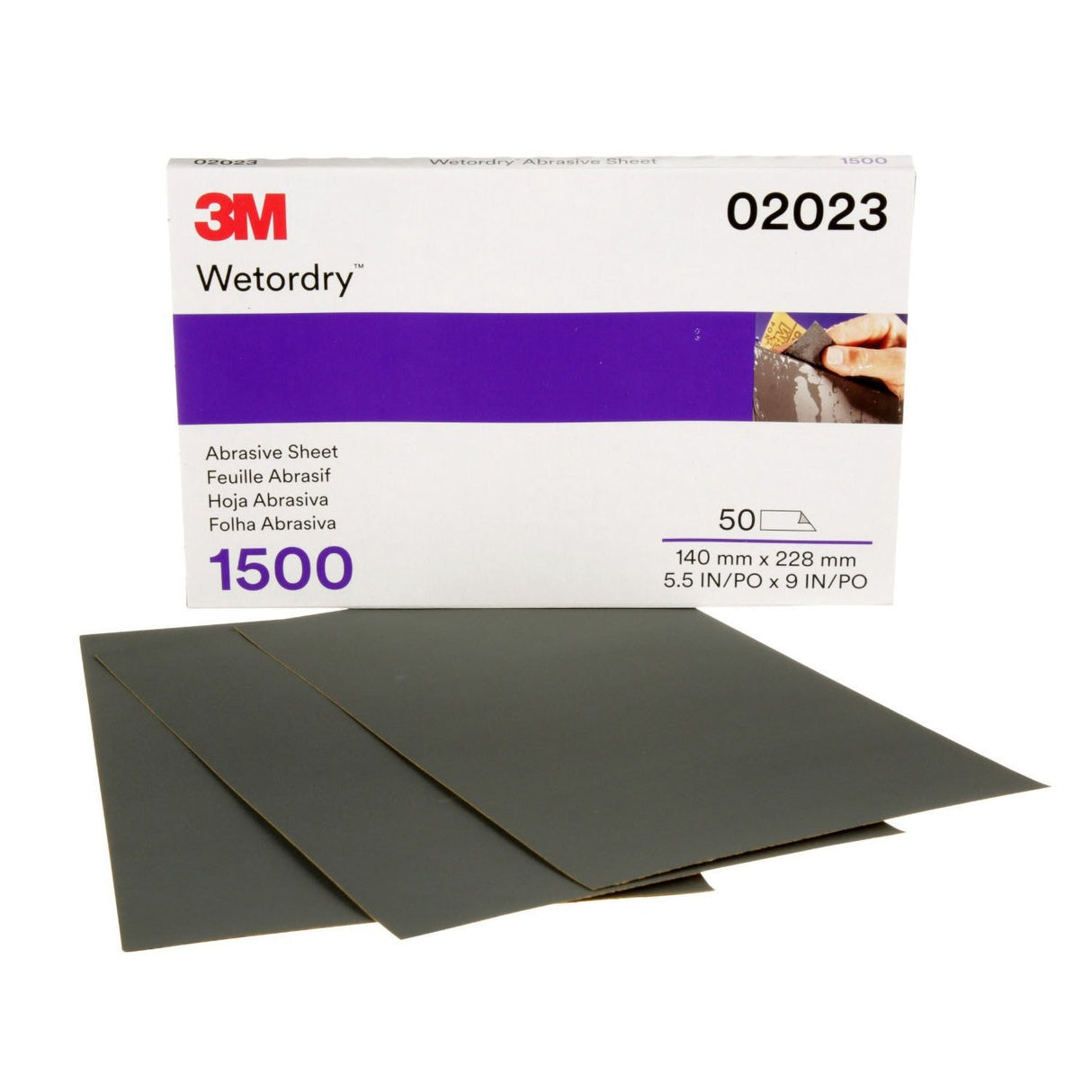 3M 401Q 02023 Wet/Dry Abrasive Sheet, Silicon Carbide, 1500 Grit, Black, 5 1/2 in x 9 in (7000028329) (250 Pack) - 2