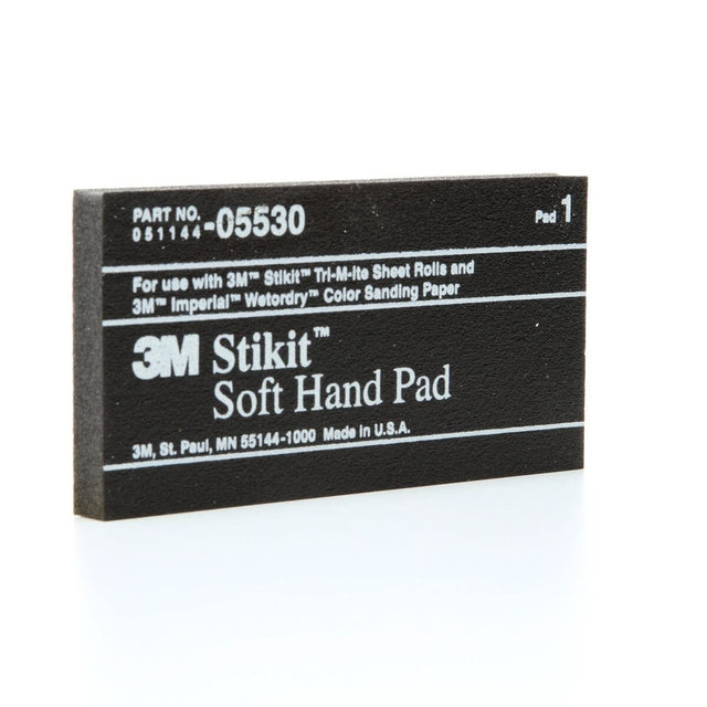 3M Stikit Soft Hand Pad, PSA, Black, 2-3/4 in x 5-1/2 in x 3/8 in (05530) (7000028351)  - (50Pack)