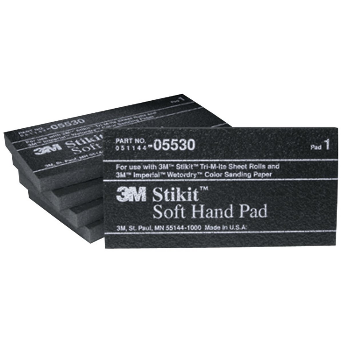 3M Stikit Soft Hand Pad, PSA, Black, 2-3/4 in x 5-1/2 in x 3/8 in (05530) (7000028351)  - (50Pack) - 2
