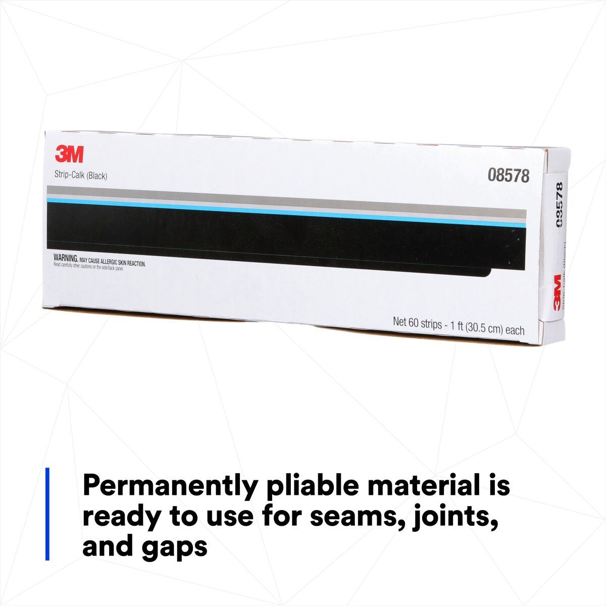 3M 08578 Strip Calk, Black, 1 ft Strips, 60 per Carton (7000028370) (12 Pack)  - (12Pack) - 6