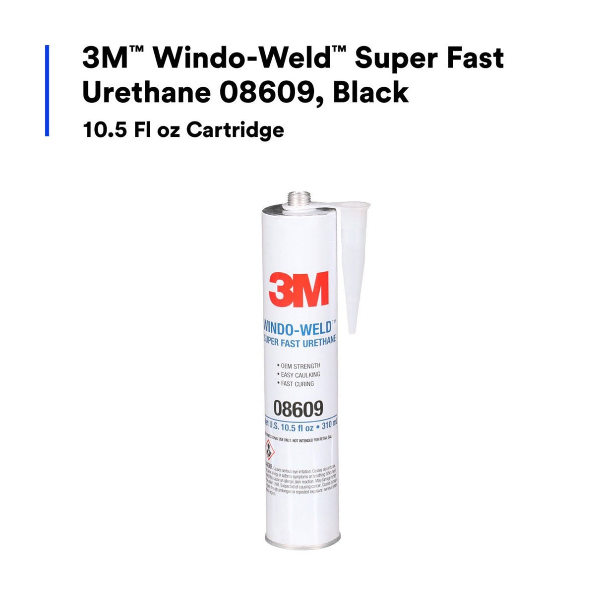 3M 08609 Super Fast Urethane Windshield Adhesive, Black, 10.5 fl oz (310 mL) Cartridge, One-Part Auto Glass Sealant (7000028403)  - (12Pack) - 2