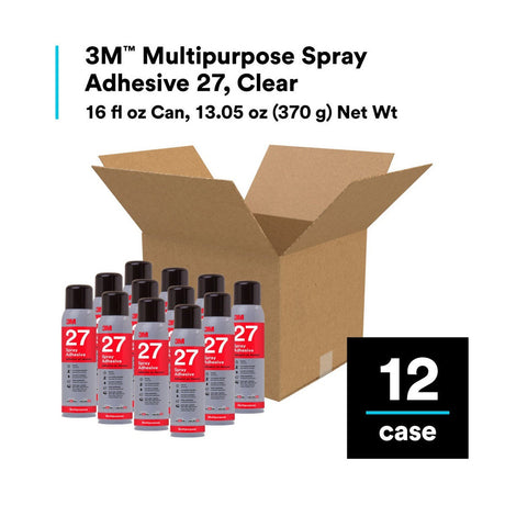 3M 27 Multi-Purpose Spray Adhesive, Clear, 16 fl oz Can Net Wt 13.05 oz (7000028596) (Case of 12)  - (12Pack) - 10