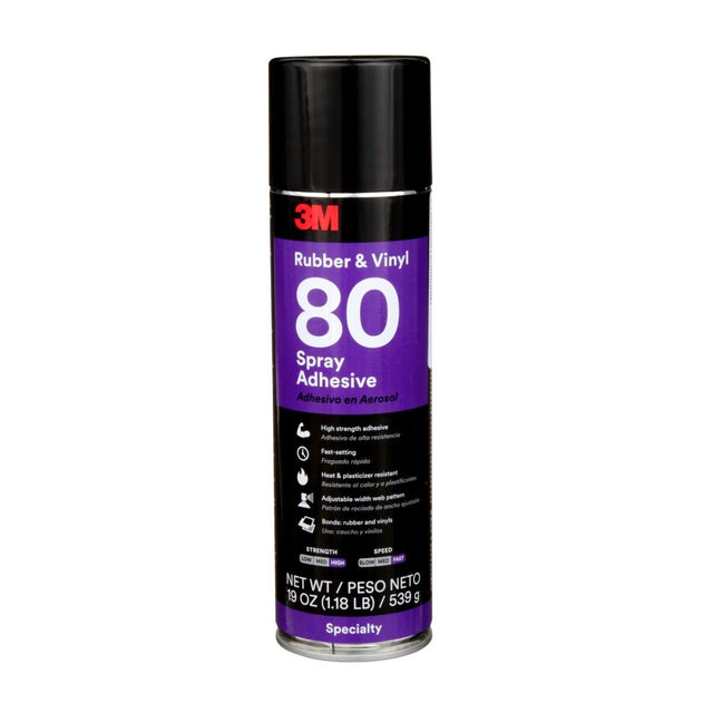 3M 80 Rubber and Vinyl Spray Adhesive Yellow, 24 fl oz Can, Net Wt 19 oz (82618) (7000028604)  - (6Pack)