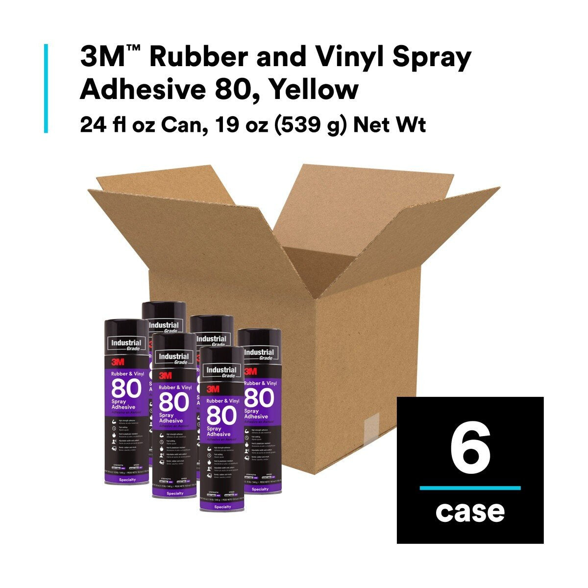 3M 80 Rubber and Vinyl Spray Adhesive Yellow, 24 fl oz Can, Net Wt 19 oz (82618) (7000028604)  - (6Pack) - 9