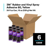 3M 80 Rubber and Vinyl Spray Adhesive Yellow, 24 fl oz Can, Net Wt 19 oz (82618) (7000028604)  - (6Pack) - 9
