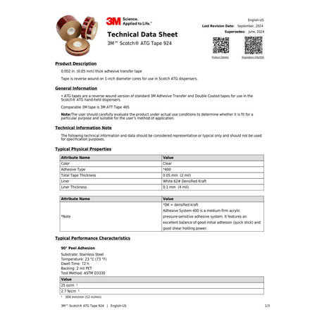 3M 924 Scotch ATG Adhesive Transfer Tape, Clear, 3/4 in x 36 yd, 2 mil (7000028662) (48 Pack) - 9