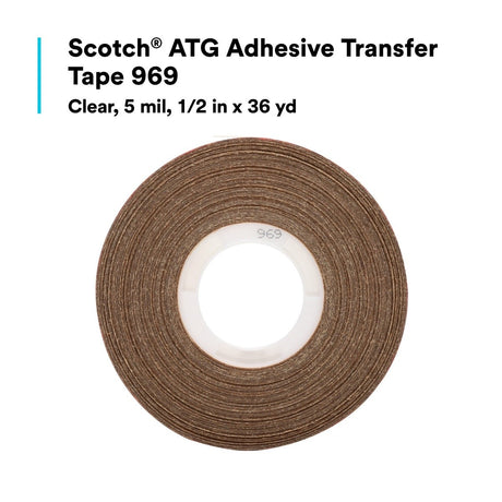 3M 969 Scotch ATG Adhesive Transfer Tape, Clear, 1/2 in x 36 yd, 5 mil (7000028865) (72 Pack) - 2