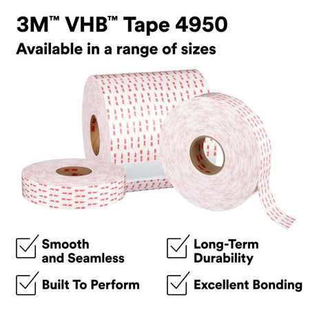 3M 4950 VHB Tape, White, 1/2 in x 36 yd, 45 mil (7000028869) (18 Pack) - 4