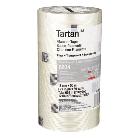3M 8934 Tartan Filament Tape, Clear, 18 mm x 55 m, 4 mil (7000028886) (48 Pack) - 6