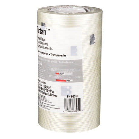 3M 8934 Tartan Filament Tape, Clear, 18 mm x 55 m, 4 mil (7000028886) (48 Pack) - 8