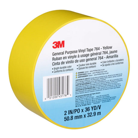 3M 764 General Purpose Vinyl Tape Yellow 2 in x 36 yd 5 mil Light Traffic Floor Marking and Color Coding (7000028954)  - (24Pack) - 8