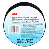 3M 764 General Purpose Vinyl Tape, Black, 2 in x 36 yd, 5 mil, Floor Marking, Color Coding, Bundling (7000028962)  - (24Pack) - 8