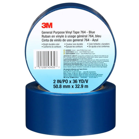 3M 764 General Purpose Vinyl Tape, Blue, 2 in x 36 yd, 5 mil (7000028963)  - (24Pack) - 7