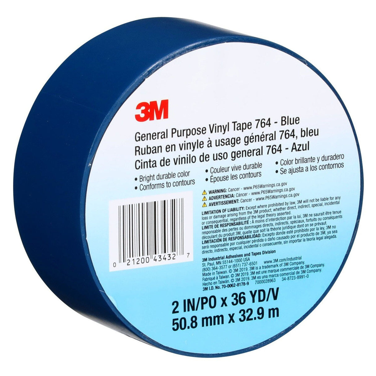 3M 764 General Purpose Vinyl Tape, Blue, 2 in x 36 yd, 5 mil (7000028963)  - (24Pack) - 8