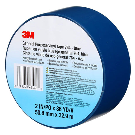 3M 764 General Purpose Vinyl Tape, Blue, 2 in x 36 yd, 5 mil (7000028963)  - (24Pack) - 10