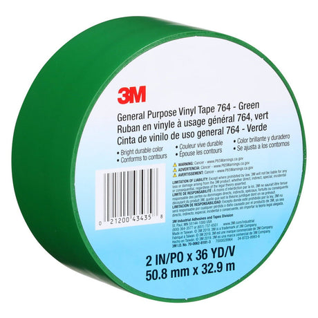 3M 764 General Purpose Vinyl Tape Green 2 in x 36 yd 5 mil Floor Marking Color Coding (7000028964)  - (24Pack) - 8