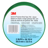 3M 764 General Purpose Vinyl Tape Green 2 in x 36 yd 5 mil Floor Marking Color Coding (7000028964)  - (24Pack) - 9