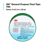 3M 764 General Purpose Vinyl Tape Green 2 in x 36 yd 5 mil Floor Marking Color Coding (7000028964)  - (24Pack) - 10