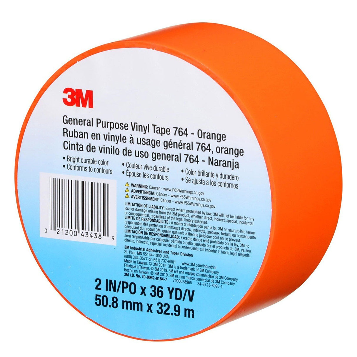 3M 764 General Purpose Vinyl Tape, Orange, 2 in x 36 yd, 5 mil (7000028965)  - (24Pack) - 8