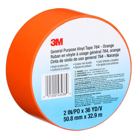 3M 764 General Purpose Vinyl Tape, Orange, 2 in x 36 yd, 5 mil (7000028965)  - (24Pack) - 9