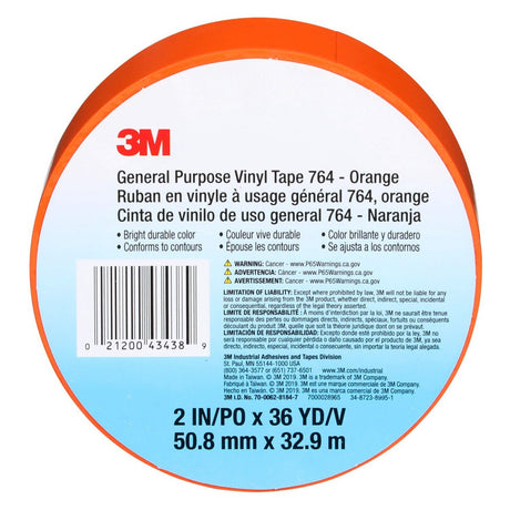 3M 764 General Purpose Vinyl Tape, Orange, 2 in x 36 yd, 5 mil (7000028965)  - (24Pack) - 10