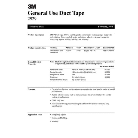 3M 2929 General Use Duct Tape, Silver, 1.88 in x 50 yd, 5.5 mil, Individually Wrapped (7000029030)  - (24Pack) - 7