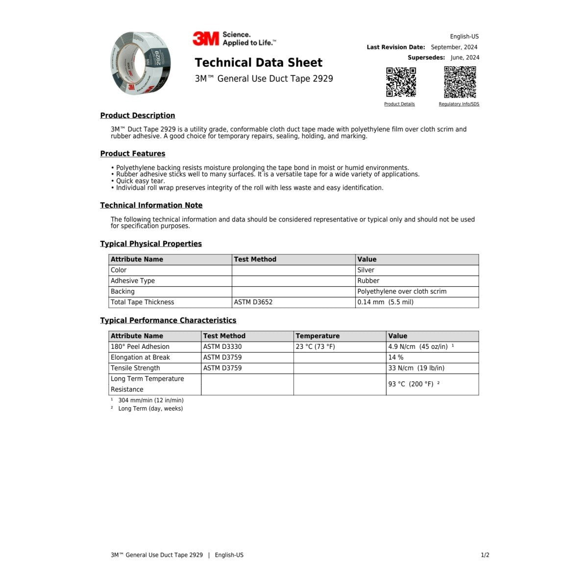 3M 2929 General Use Duct Tape, Silver, 1.88 in x 50 yd, 5.5 mil, Individually Wrapped (7000029030)  - (24Pack) - 8