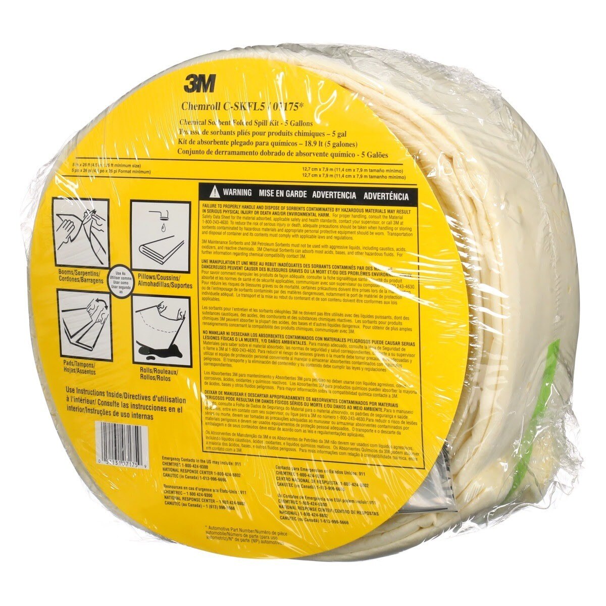 3M C-SKFL5 Chemical Sorbent Folded Spill Kit /07175 (7000029637)  - (3Pack) - 10