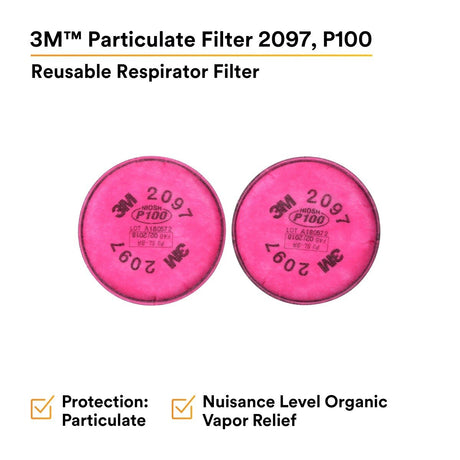3M 2097 2097/07184 Particulate Filter, P100, Nuisance Level Organic Vapor Relief, Magenta (7000029657) (100 Pack) - 2