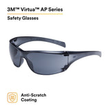 3M 11815-00000-20 Virtua AP Protective Safety Glasses, Gray Hard Coat Anti-scratch Lens, Gray Frame, Polycarbonate, 99.9 Percent UV (7000030050)  - (20Pack) - 2