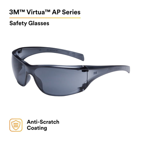 3M 11815-00000-20 Virtua AP Protective Safety Glasses, Gray Hard Coat Anti-scratch Lens, Gray Frame, Polycarbonate, 99.9 Percent UV (7000030050)  - (20Pack) - 2